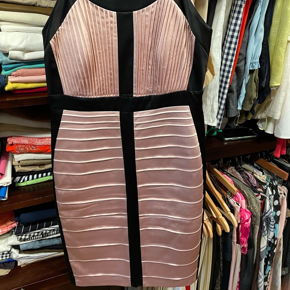 Jax Pink/blush and Black satin Bandage Dress